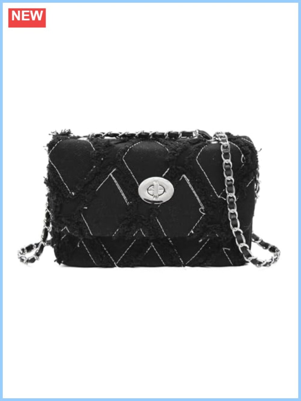 Denim Distressed Clutch Crossbody Bag with Tassel Chain Strap